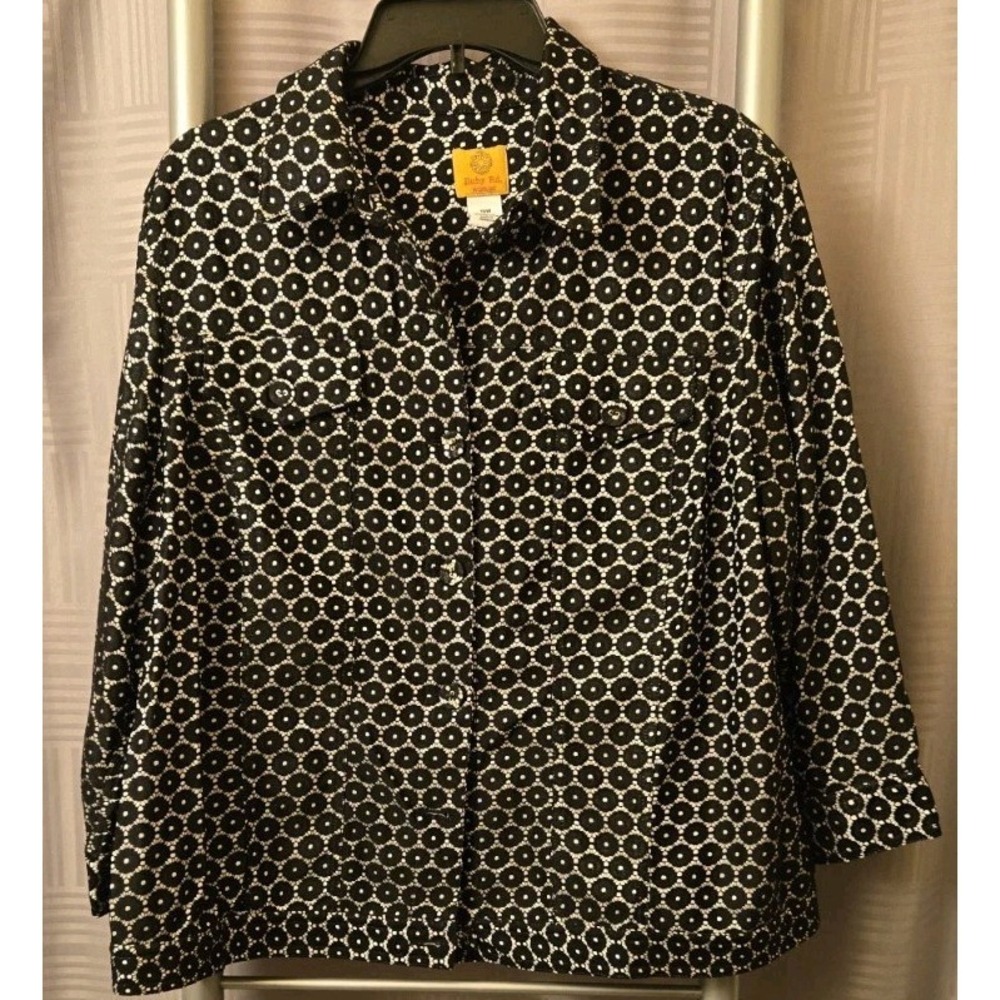 Ruby Rd.‎ Black & White Geo Circles Women's Blazer Size 18W *Missing 2 Buttons